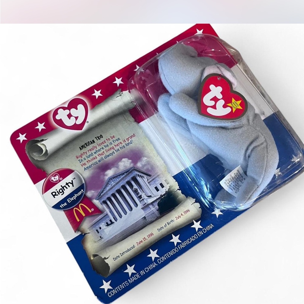 Vintage Brand new Ty Righty the Elephant mini Beanie Baby still in package
